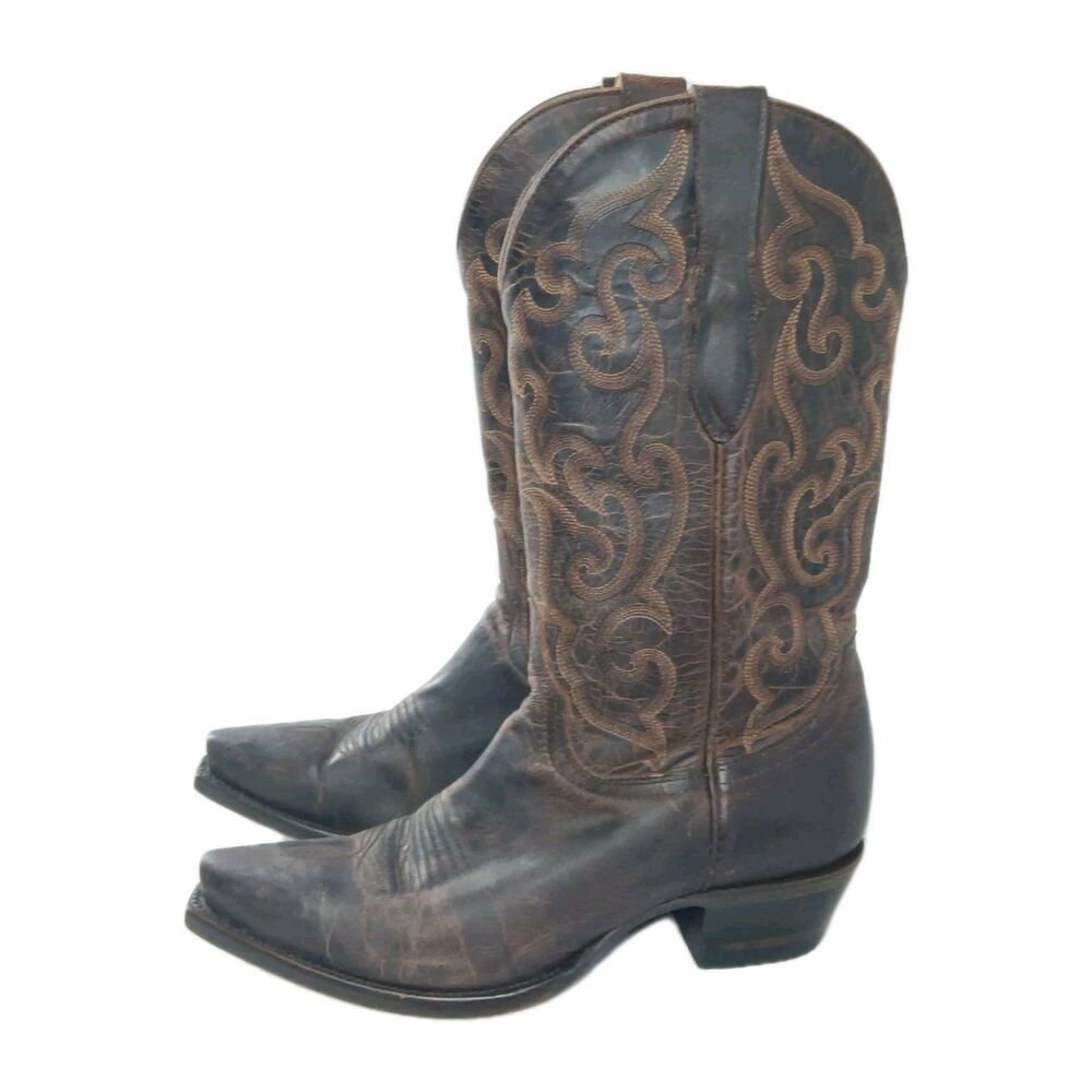 Cavender’s Burnished Chocolate Goat Leather Snip Toe Cowboy Boots Women’s 8.5 D - Picture 7 of 11